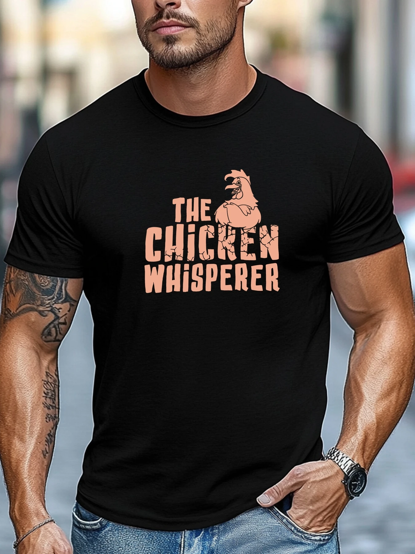 

Мужские футболки с короткими рукавами THE CHICKEN WHISPERER Летняя футболка с принтом Ежедневные топы