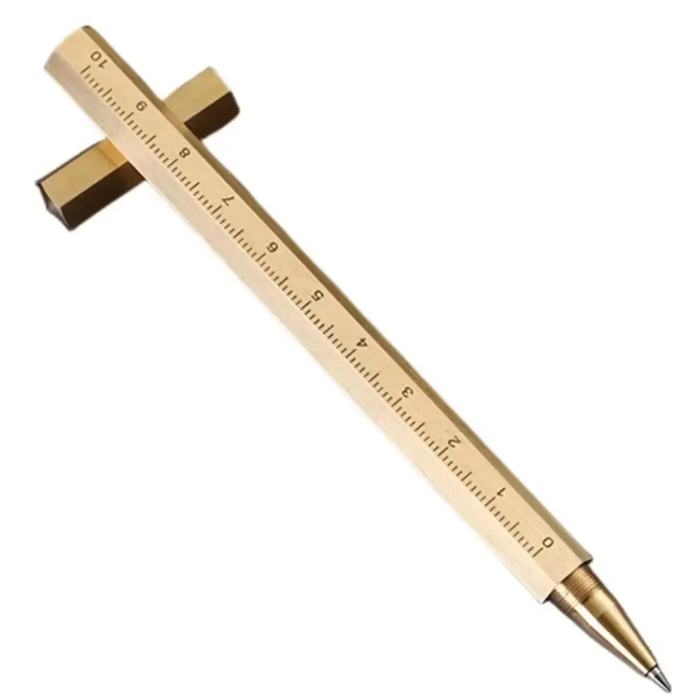 Desk Students Six Edged Brass Signature Pen Vintage Precision Scale Metal Neutral Pen Smooth Gold Hexagonal Pen Business Gift
