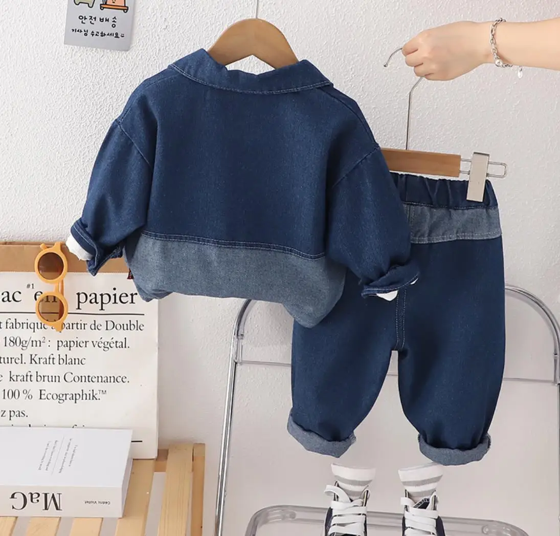 Children Designer Clothing Suits Toddler Boys Outfits Double Pocket Denim Jacket White T-shirts Pants 3Pcs Kids Bebes Tracksuits