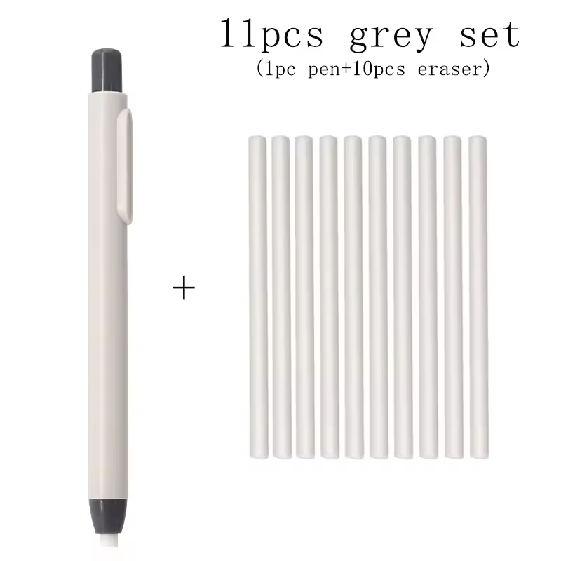 11Pcs/Set New Creative Pen Shape Press Type Pencil Eraser with Replaceable Core Sketching Painting Writing Erase Supplies - Image 10