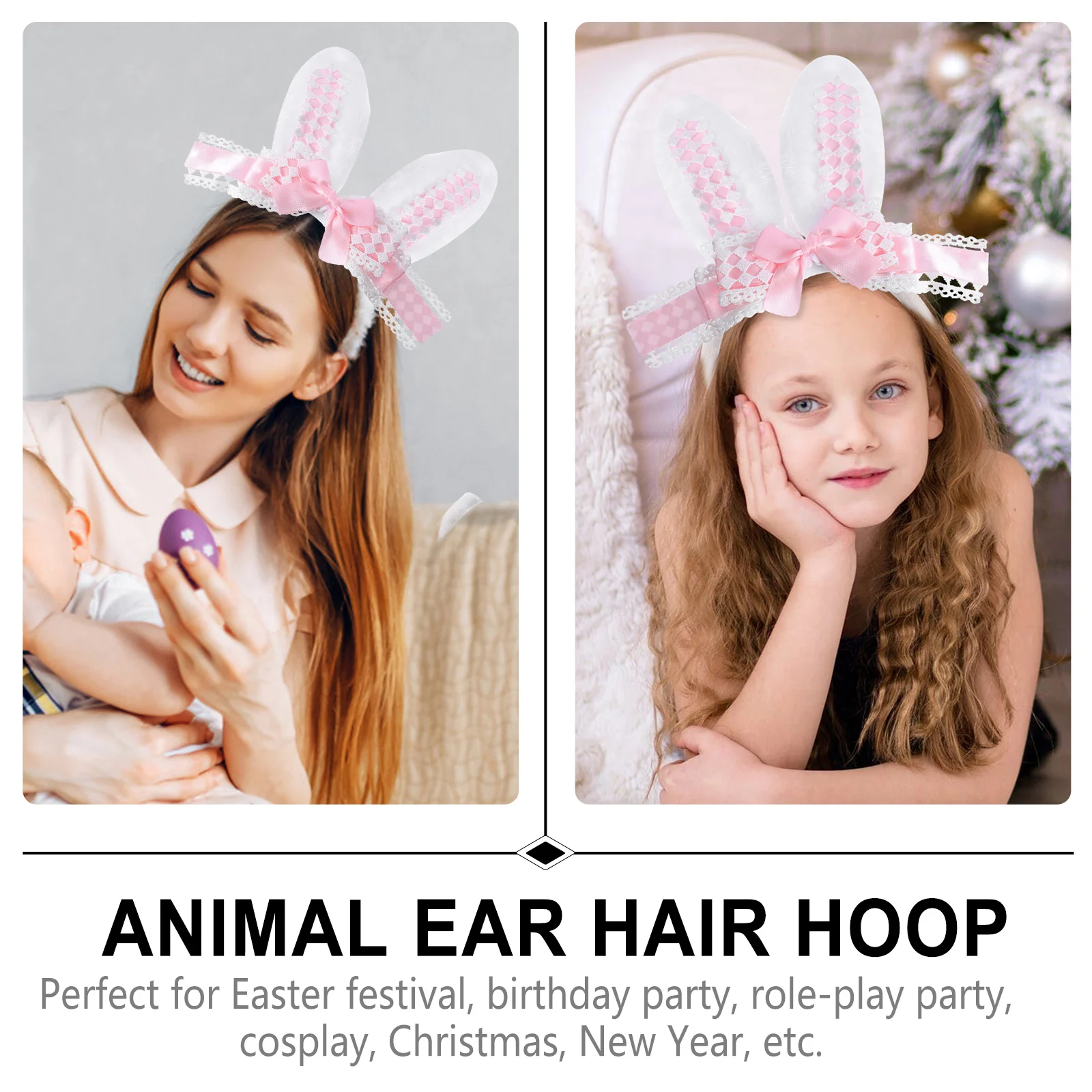 

Rabbit Ear Headband Hair Hoop Bowknot Headdress Girls Headwear Bunny Ears Party Accessories Birthday Cosplay Christmas