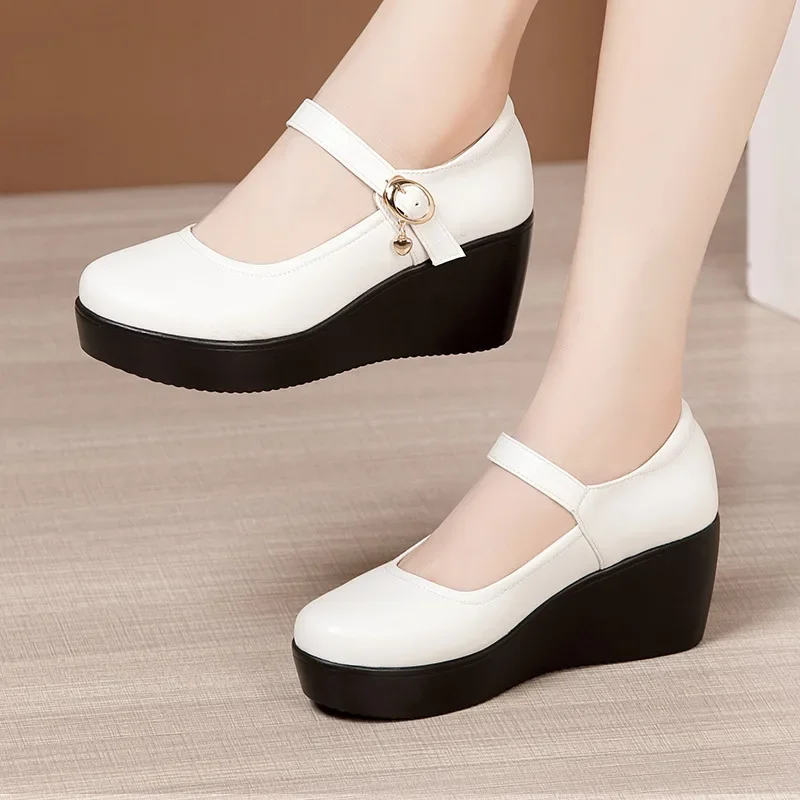 Small Size 32 33 34 Ankle Buckle Platform Shoes Medium Heels Office Dance Shoe 2024 Spring Fall Wedges Pumps Women