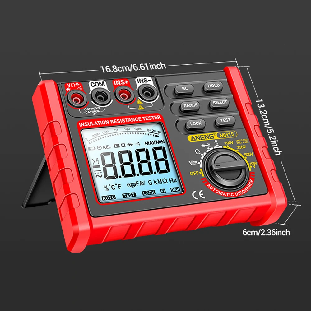 MH15 Isolationswiderstand Multifunktionales digitales Messgerät Ohmmeter Automatische Entladung AC/DC-Spannung LCD Megohmmeter Tester Werkzeuge