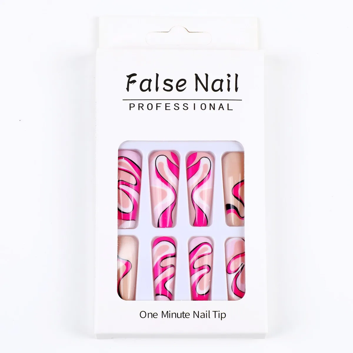 3D เล็บปลอมชุดกด Faux Ongles ยาวภาษาฝรั่งเศสคำ Coffin เคล็ดลับ Rose Wave Nude การออกแบบ DIY ศิลปะตกแต่งเล็บอุปกรณ์เสริมปลอมเล็บ