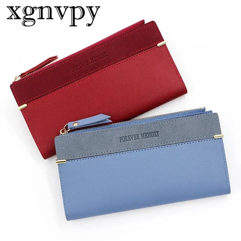 xgnvpy Long Leather Wallet Women's Business Card Holder Case Zipper Cellphone Bag Money Clutch Purse Bank Card Wallet