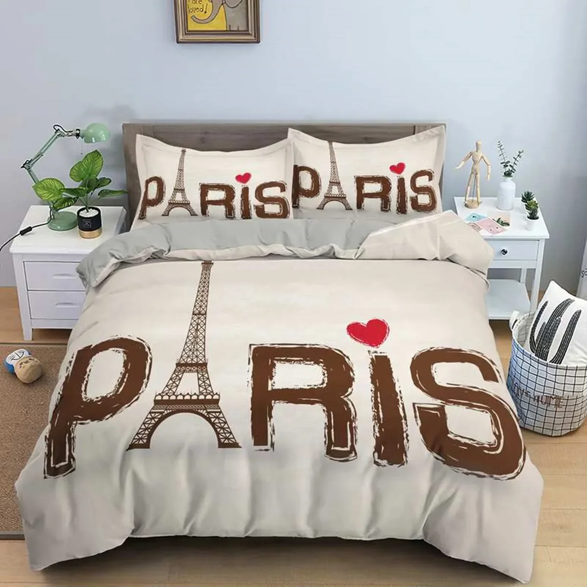 Paris Tower Duvet Cover Famous Buildings In France for Women Men Adults Pink Romantic Bedroom Decoration Polyester Quilt Cover