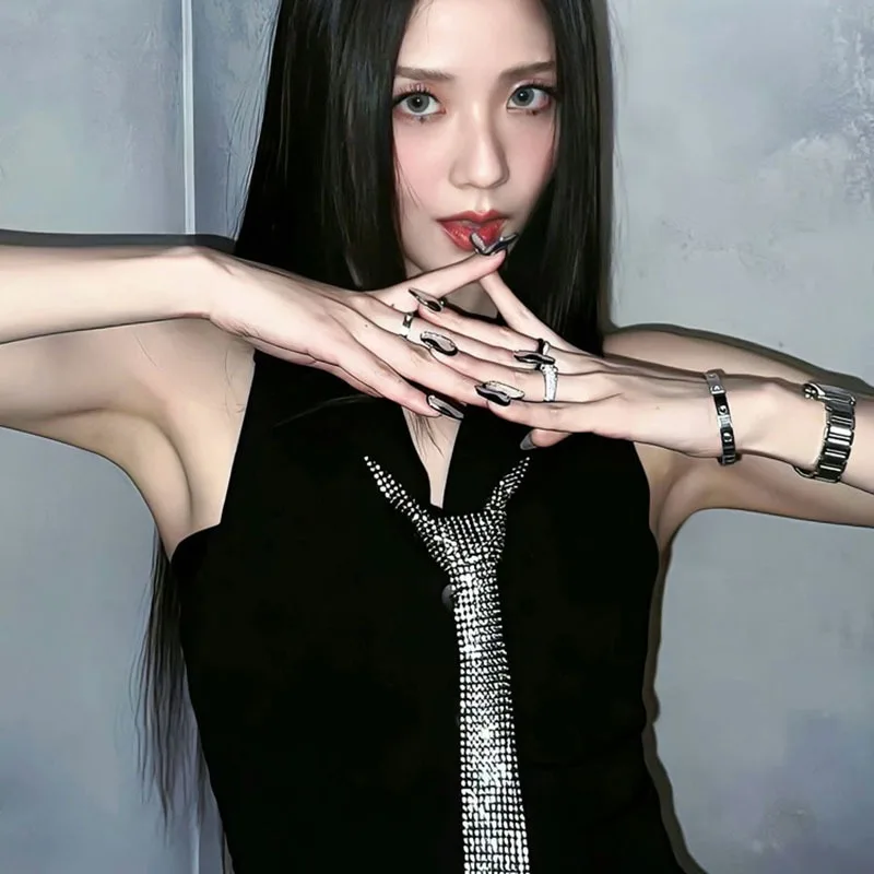 Exaggeratedly Shiny Multi-row Diamond-studded Long-length Fringed Necklace Trendy and Unique Belt