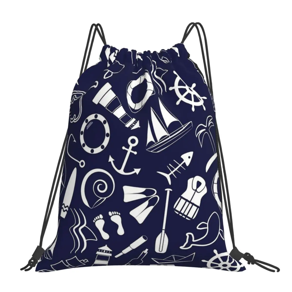 Nautical Backpacks Casual Portable Drawstring Bundle Pocket Sports Bag Book Bags For Man Woman Students
