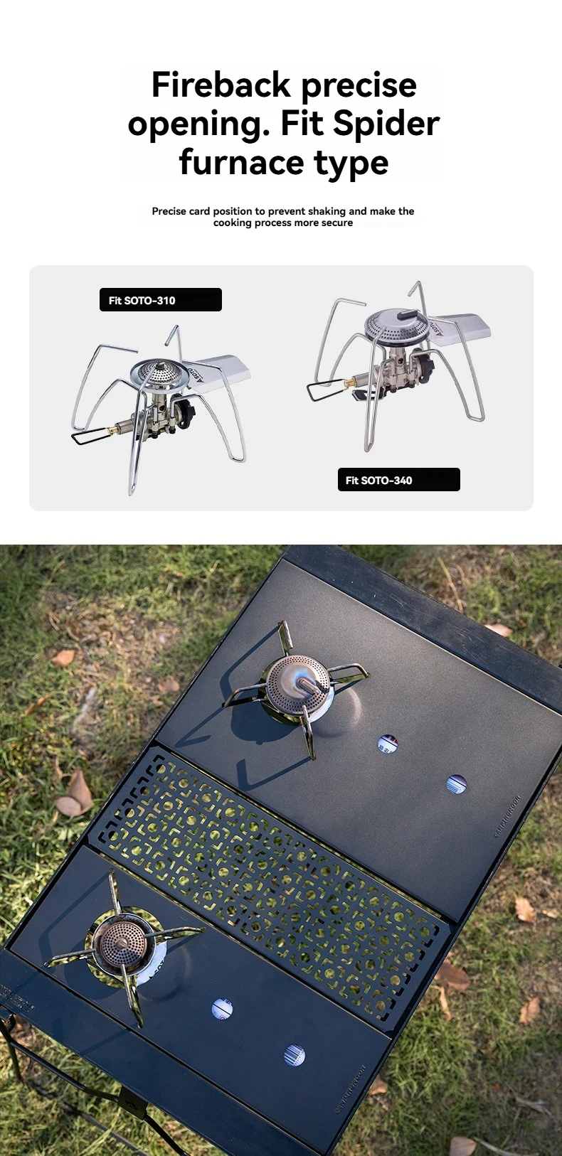 CAMPINGMOON GT-12 GT-25 Spider Oven Einheitsplatte Edelstahl mit Gastankablage SOTO Spider Oven IGT Tischplatte – Detail 4