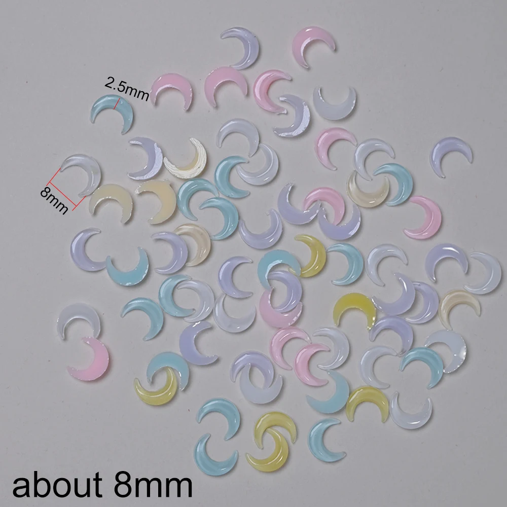 100PCS Mini 8mm Moon Flat Back Resin DIY Figurines Nail Art Enhancement Craft Scrapbooking Decoration Accessories