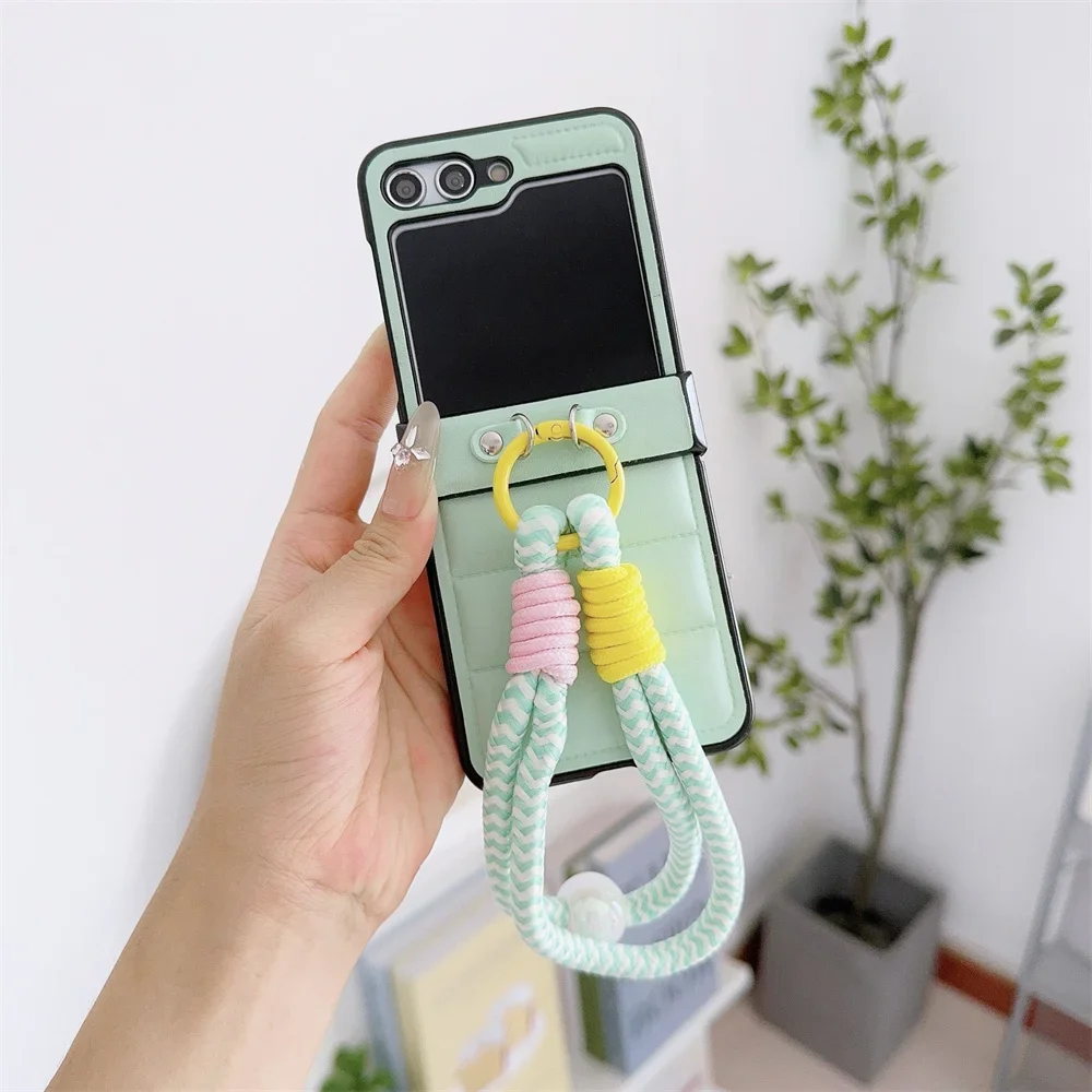 Leather Down Jacket Style Wrist Strap Bracelet Phone Case for Samsung Galaxy Z Flip 8 7 6 5 4 3 Flip7 FE Hinge Protective Cover