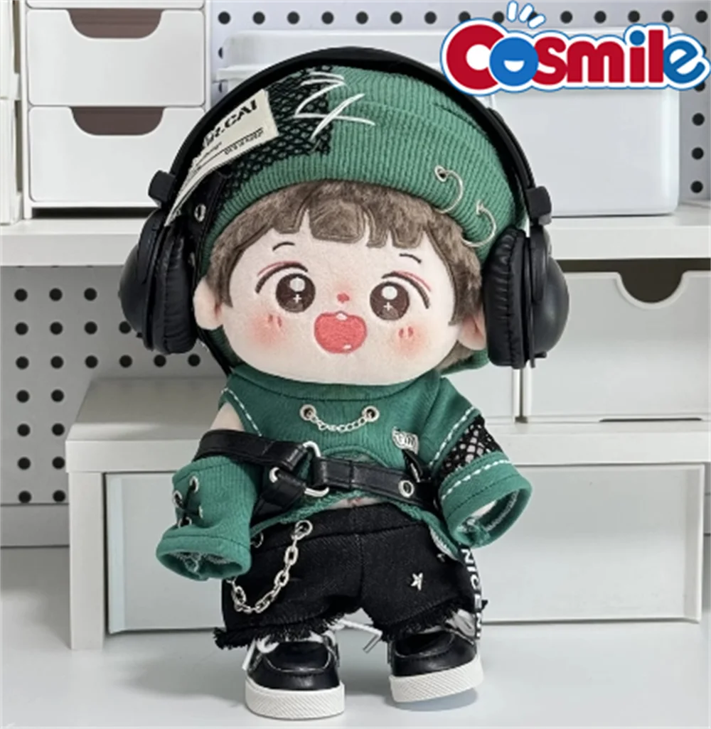 20cm Doll Clothes Rock Cool Guy Boy Earphone Fashion Green Knitted Hat Suit Stuffed Plushies Plush Doll Accessories Anime Toy