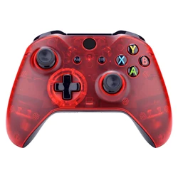 eXtremeRate Clear Red Soft Touch Faceplate Front Housing Shell Compatible with Xbox One S & One X Game Controller