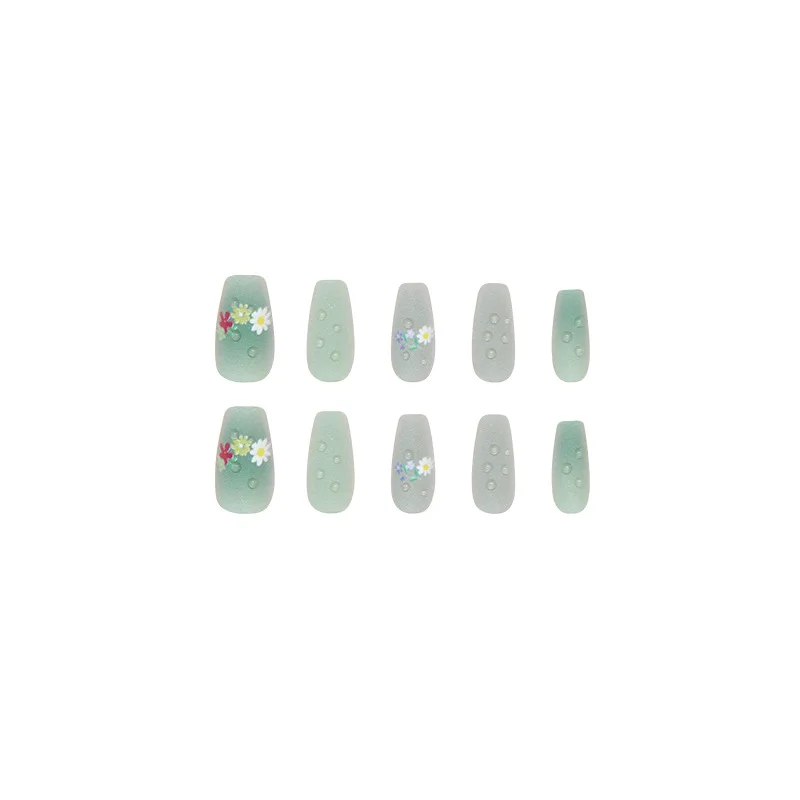 10pcs Women Medium Length Ballerina Nail Medium T Girl\'s Cute Flower Press on Nails False Nails Square Head  Wearable Detachable
