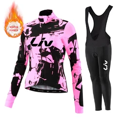 Liv Women Team Winter Fleece Long Sleeve Cycling Jersey Set Mountian Bicycle Clothes Wear Ropa Ciclismo Racing Bike Jersey Suit