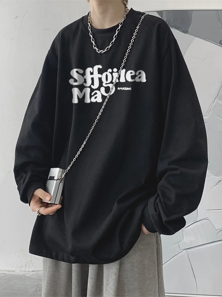 

Heavyweight Pure Cotton Long Sve T-irt Men's Casual round Ne Top Trendy Brand Loose Fit Versatile Base Layer irt