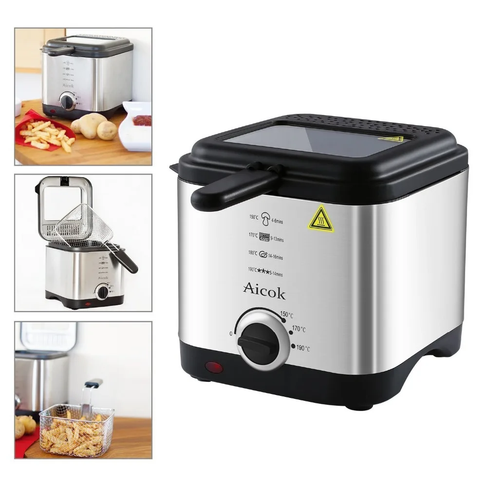 Household 1.5L Electric Deep Fryer Mini Deep Fat Fryer Smart Home Fryer Large Capacity Oil-free French Fries Machine
