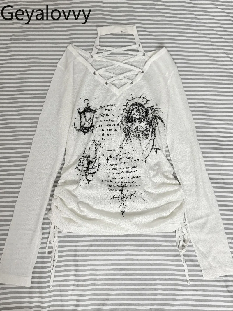 Japanische Original Neue Subkultur Spitze-Up Halter Gestrickte Dünne Pullover Frühling Herbst Neue Süße Mädchen Vielseitig Gedruckt Pullover