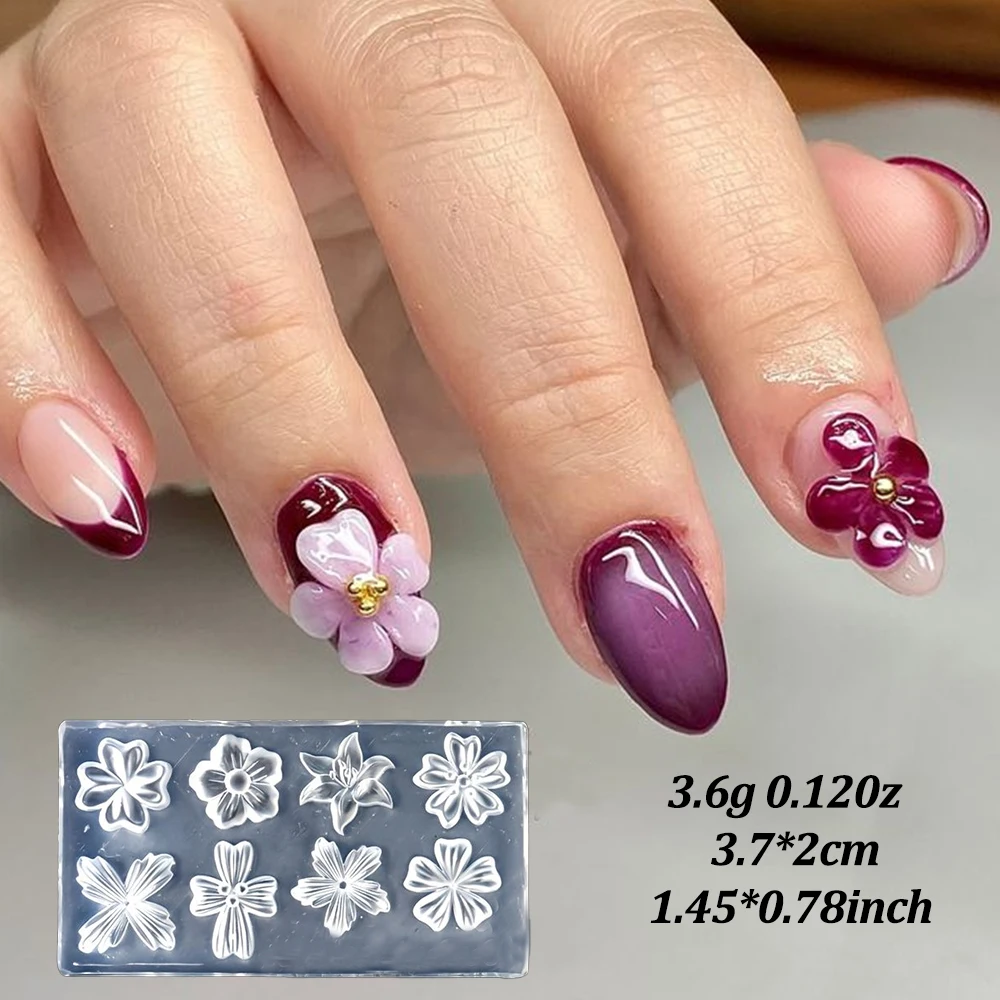 3D New Spring Flower Silicone Nail Art Mold Acrylic Lily Hibiscus Floral Nail Carving Template Five-Petal Cherry Blossom Stencil
