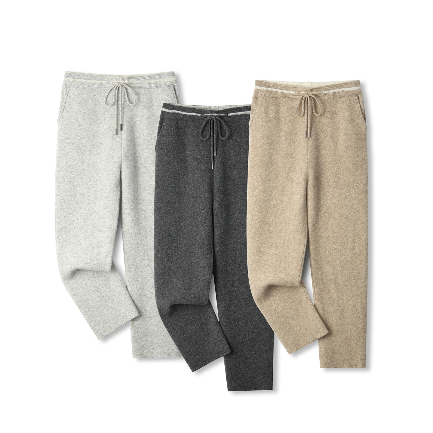 New Style 100% Merino Wool Men's Air Layer Thickened Straight-leg Pants Autumn Winter Color Block Casual Drawstring Knitted Pant