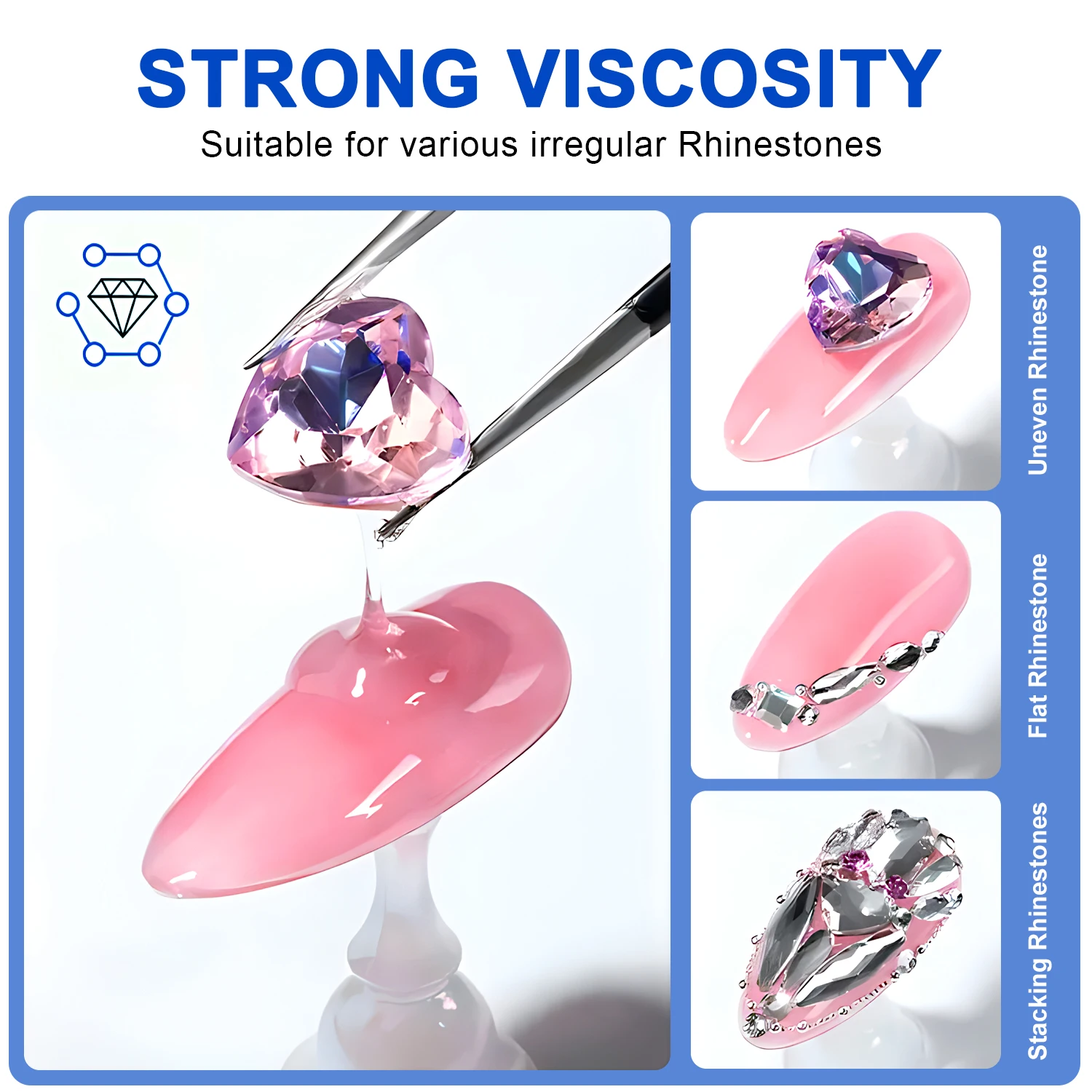 30g Super Strong Rhinestone Glue For Nails-No Wipe, Uv Lamp Cured Gel Adhesive For Gems, Crystals & Beads, Long-Lasting,DIY Use