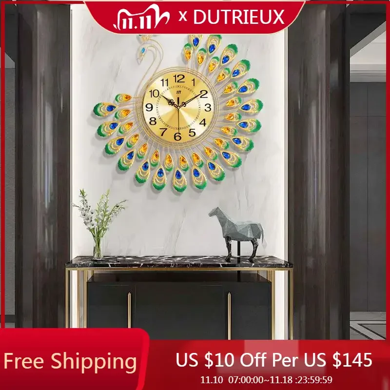 

Peacock Fashion Wall Clocks Restaurant Minimalist Silent Aesthetic Wall Watch Modern Luxury Reloj Pared Living Room Decoration