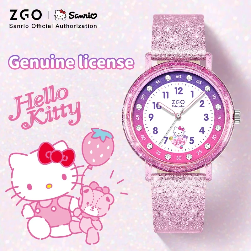 ZGO X Sanurgente Hello Kitty-Montre à Quartz pour Enfant, Étanche, Diamant Brcorporelle, Cadeau de Nouvel An, pour Fille, Écolière du Primaire, 2182