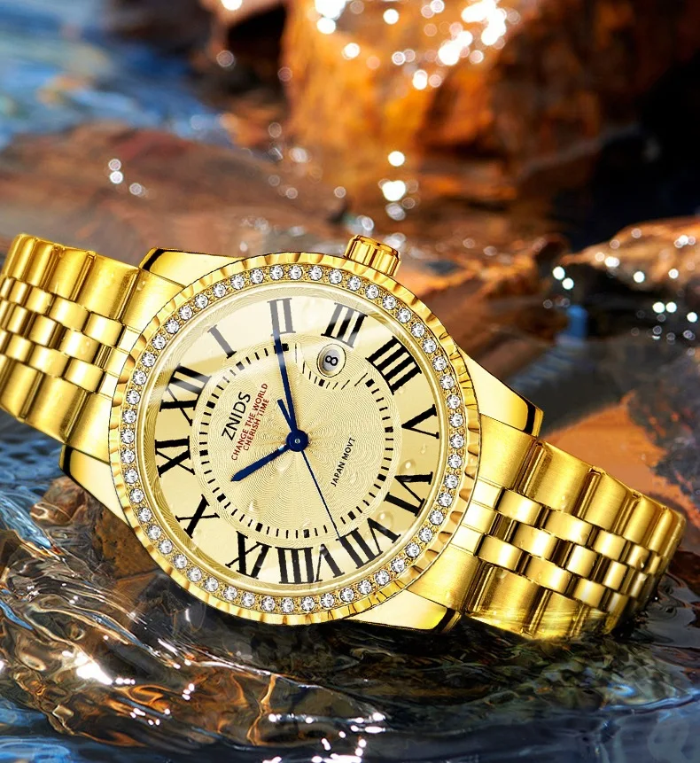 ساعة توربيون أوتوماتيكية كوارتز ستانلس ستيل كالاندر تناظرية عصرية كاجوال رياضية بإبزيم على شكل فراشة مضيئة مقاومة للماء Qua