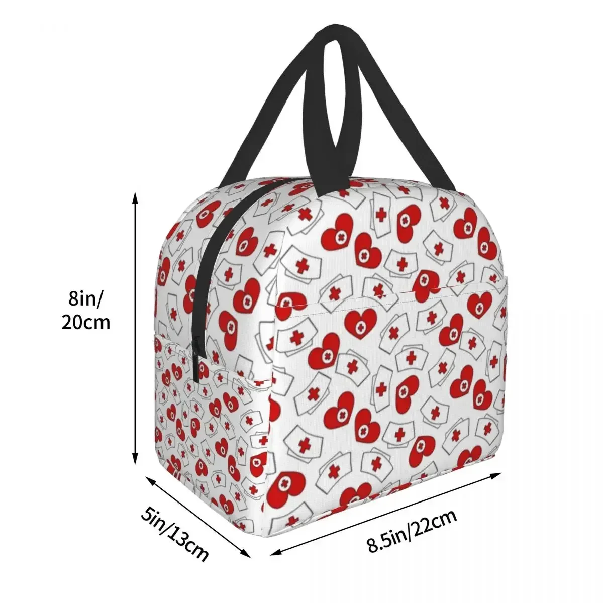 Nurse Hat Heart Pattern Insulated Lunch Bags for Women Men Nursing Resuable Thermal Cooler Lunch Box for Work School Travel