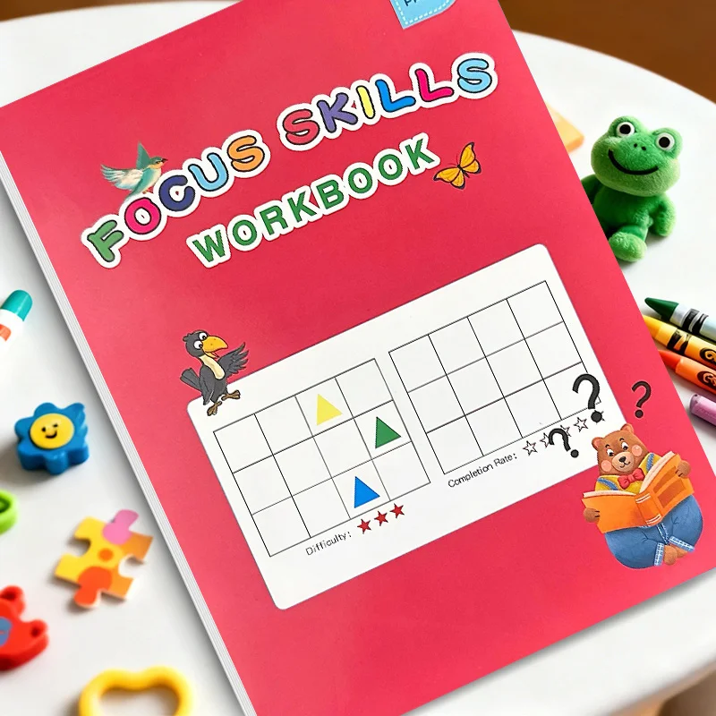 Focus Skills Workbook for Kids, 32 Pages Logical Reasoning Training Activity Book, Improve Children's Concentration Observation