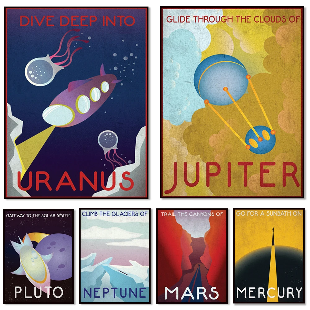 

Mid-century space travel vintage retro poster printing