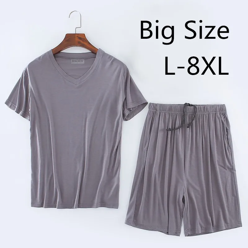 Plus Size Pajamas Set Man Modal Sleepwear Big Men Clothing Summer Pajama T-shirt Shorts Set Korean Home Wear 5XL 6XL 7XL 8XL
