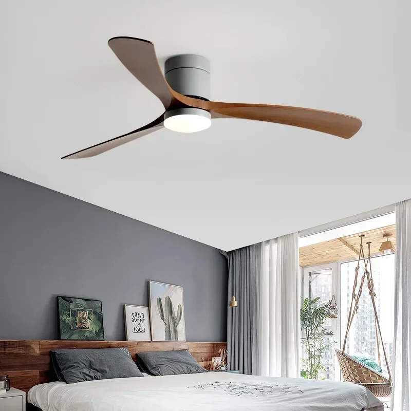 Hot Sale Morden Style Roof Ceiling Seeling Fan 3 Blades Dc Remote Control Inverter Fandelier Wood Ceiling Fan Light 46/56 Inch