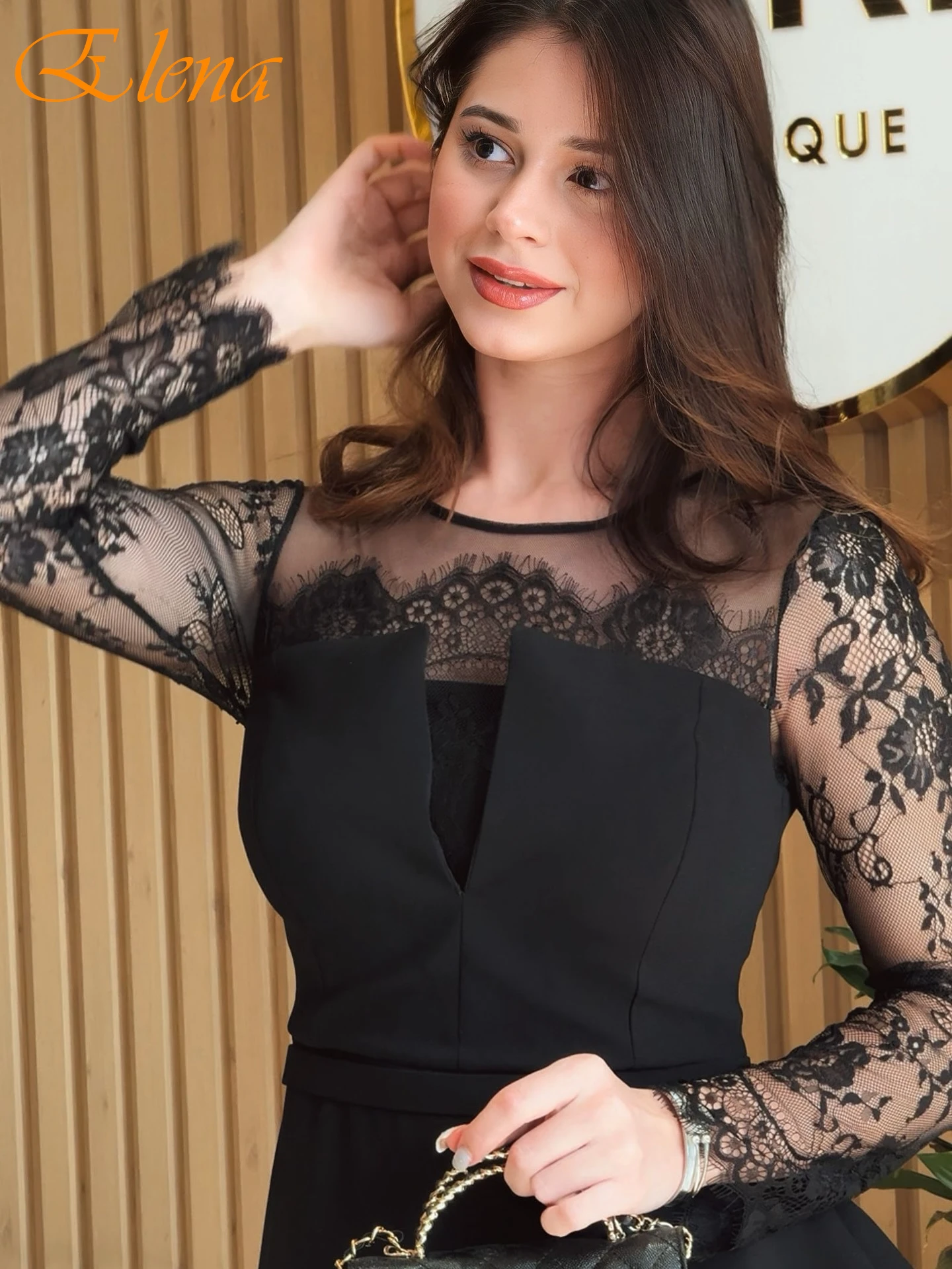 Customized Straight Crew Neck Long Sleeves Elegant Graceful Evening Dress Delicate Celebrity Gowns Modern Classic Prom Dress