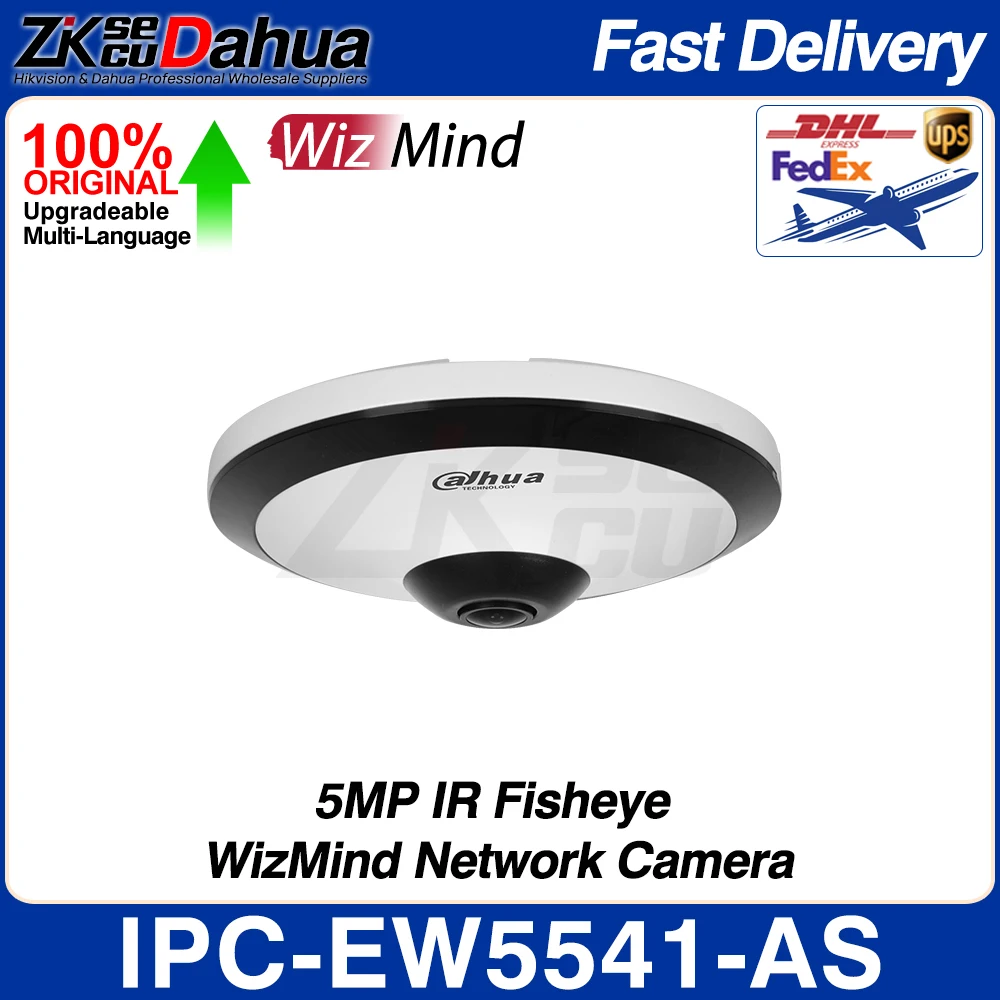 

Dahua Original IPC-EW5541-AS 5MP WizMind IR Fisheye Network Camera Smart Event 1.4mm Audio Alarm I/O Built-in MIC SD Slot POE