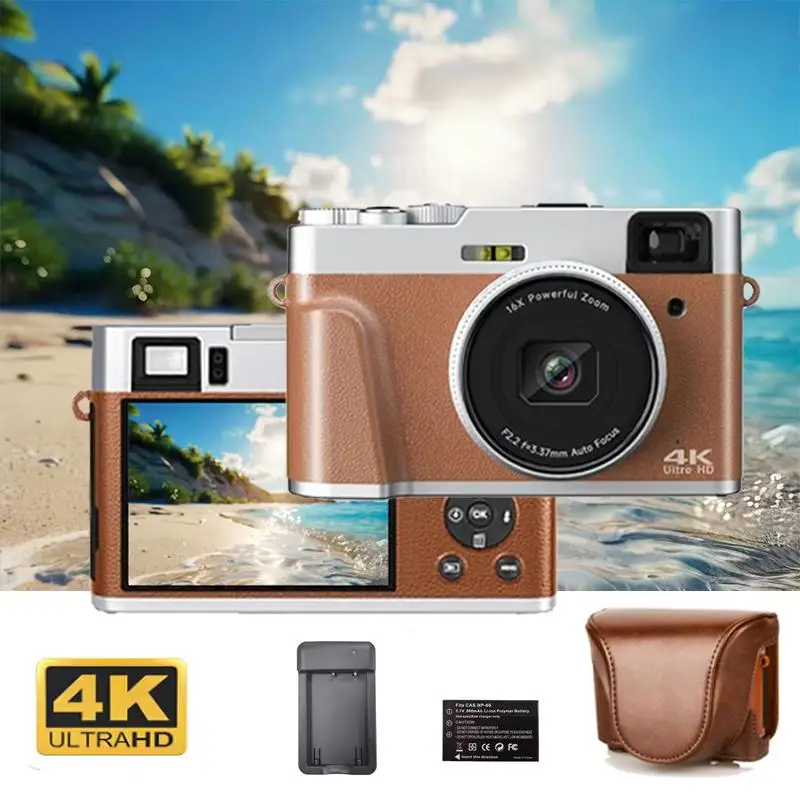 

4K 48MP Digital Cameras 16X Digital Zoom Vintage Vlog Video Recorder 180° Flip Screen Selfile Compact Digital Photography Camera