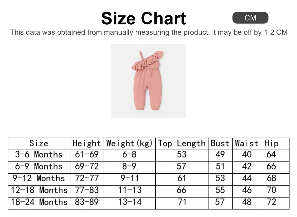 PatPat Baby Girl Pink Waffle Textured Ruffled One Shoulder Sleeveless Jumpsuit Suitable for Summer Season Basic Style