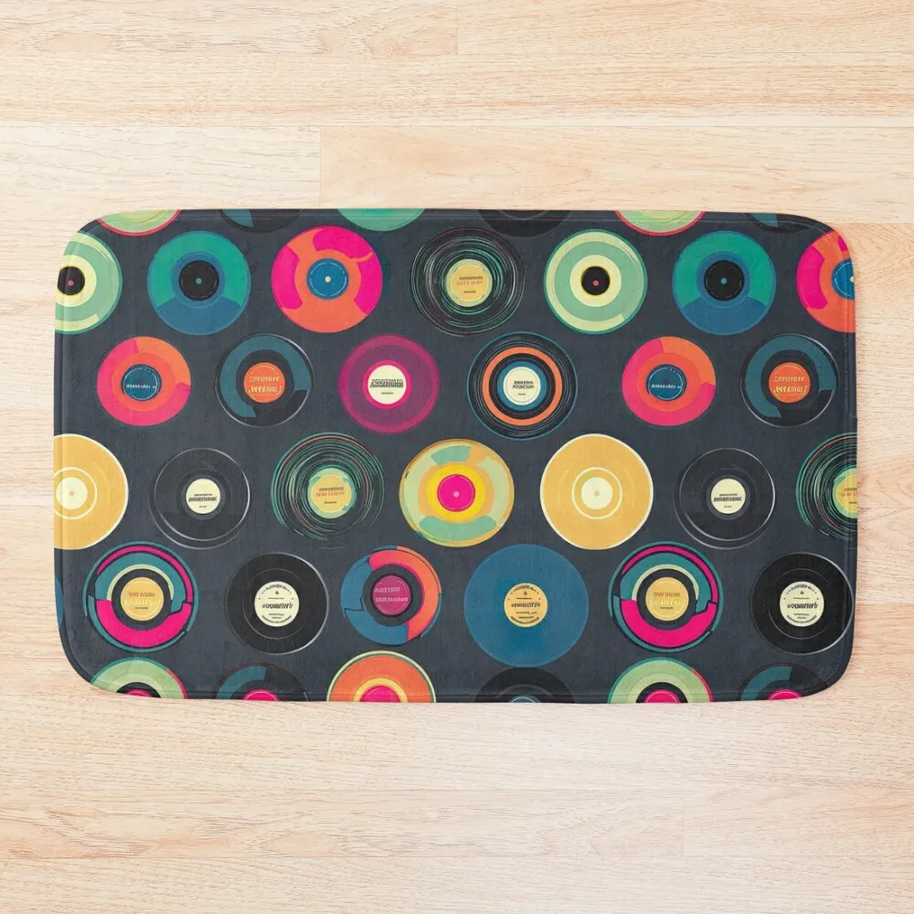 

Retro Vinyl Records Print Bath Mat Set For Bathroom Living Room Rug Mat