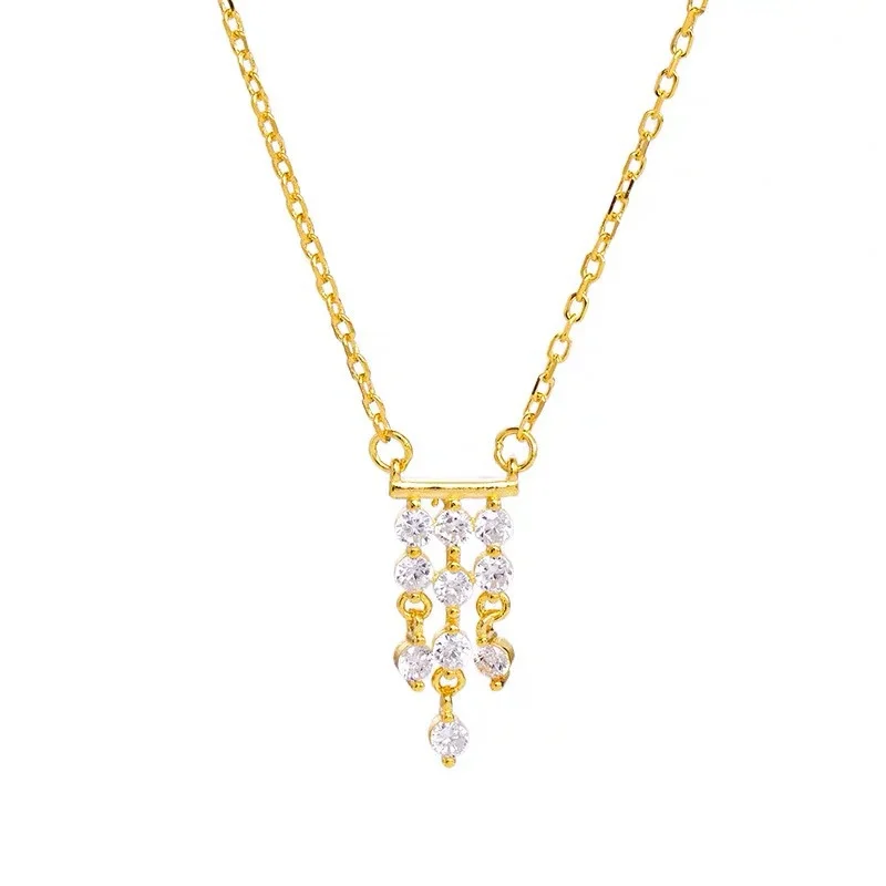 

S925 sterling silver gold-plated zircon tassel necklace retro palace style smart zircon clavicle chain women's jewelry