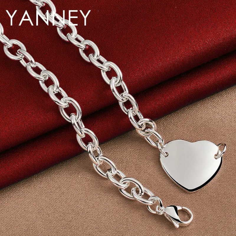 

New 925 Sterling Silver 18 Inches Heart Pendant Necklace For Women Fashion Charm Gift Jewelry Wedding Party