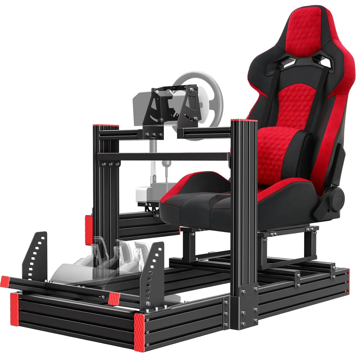 Racing Simulator Cockpit Stand, Elite Series Seats, Adj. Wheel Mount, Fits G29/G920/G923/T-Series, Wheel/Pedals/Shifter Not Inc.