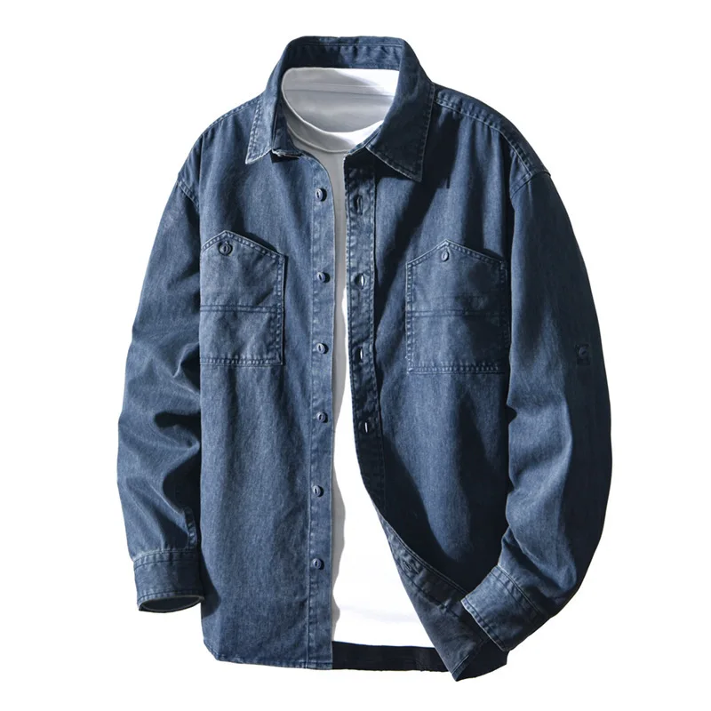 قميص دينيم أمريكي عتيق عالي الجودة للرجال لخريف 2025 100% قطن ثقيل الوزن كلاسيكي بياقة قميص سترة Amekaji #1