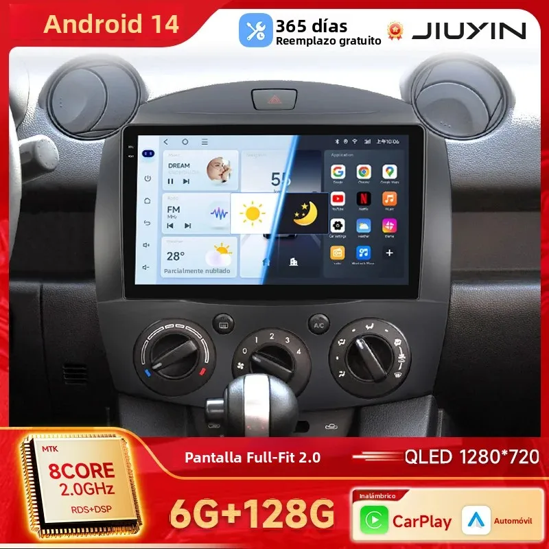 Radio Estéreo para Auto JIUYIN con Android 13, Reproductor Multimedia de Video, Navegación GPS para MAZDA 2 Mazda 2 2007 - 2014, Unidad Principal con Carplay