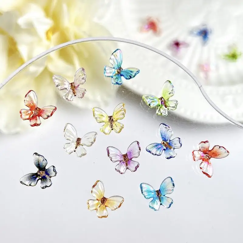 Aurora Transparent Sweet Butterfly Nail Art Charms 3D Resin Shining Multi Color Nail Art Decorations Accessories DIY Crafts