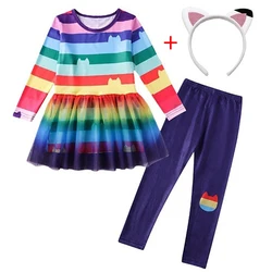 Girls Birthday Dresses Pants Sets Children Spring Girls Cartoon Cats Carnival Cosplay Costume Role Play Party Clothing 4-10 Y