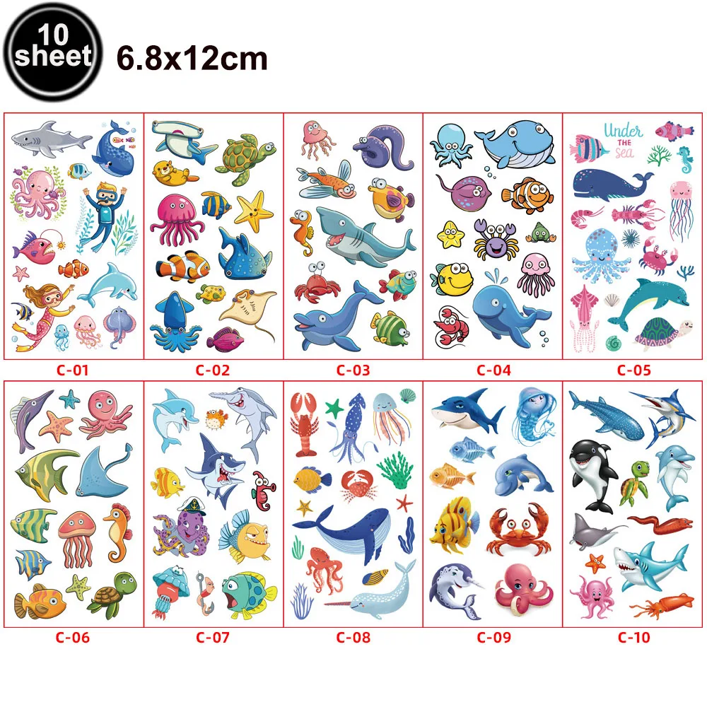 Marine Animals Tattoo For Kids Temporary Tattoo Sticker Boys Girls Ocean Theme Birthday Party Decor Supplies Kids Favor Gift