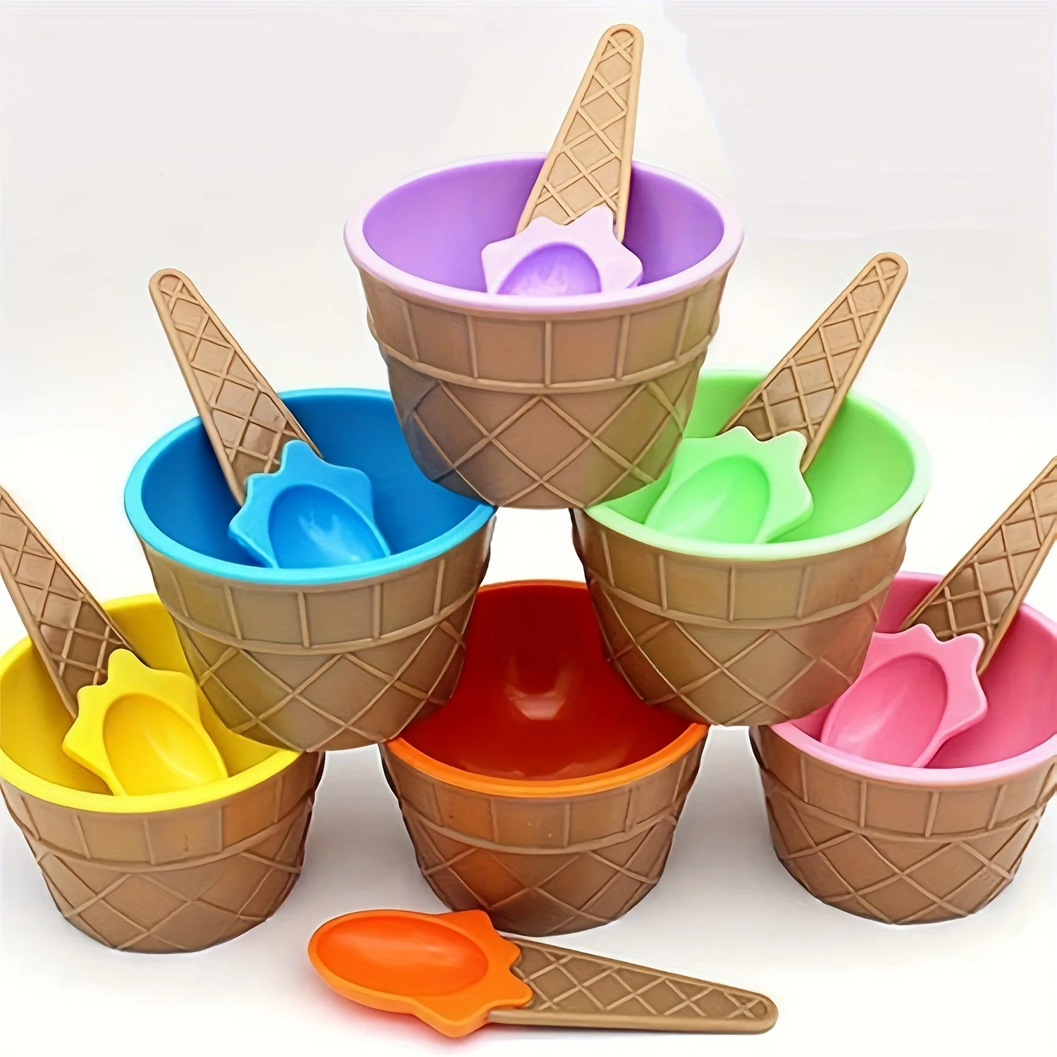 1/4pcs Vibrant Color Ice Cream Bowls with Spoons Dessert Sundae Dishes Set for Birthday Holiday Party Ice Cream Favor Gift Decor