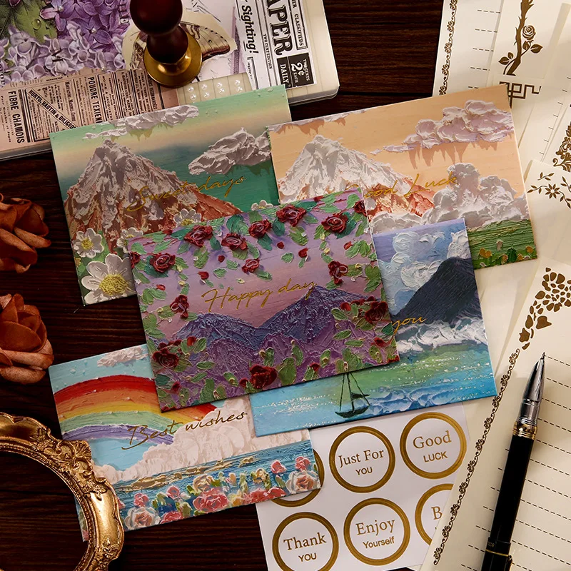 

6PCS Rose Oil Painting Cards with Envelopes, Foil Stamping Luxe Greeting Card for Valentine, Birthday, Wedding, Anniversary Gift