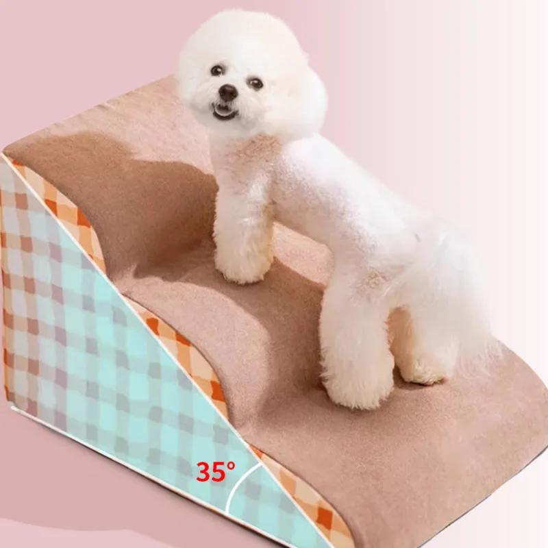 

Лестница для домашних животных (для собак и кошек), маленькая, нескользящая, складная, с моющимся съемным чехлом, прикроватная/диванная рампа для пожилых щенков, уютный подарок