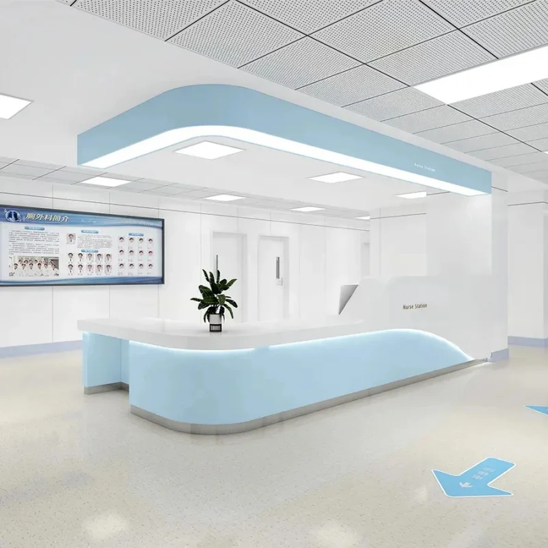 custom.Shinestone Large Colorful Hospital Information Nurse Station Modern Design Guidance Consultation Reception Desk